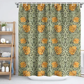 Fchen art Botanical Salbei Grün Gelb Blumen Dusche Vorhang Quick Dry Stoff William Morris Greenery Dekorative Stoff Boho Victorian Vintage Dusche Vorhang für Badezimmer 180x180cm