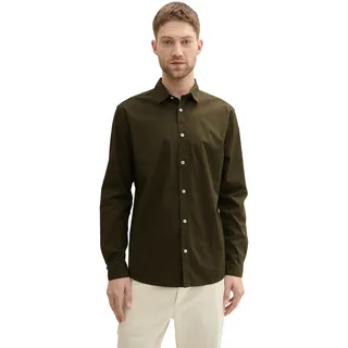 Langarmhemd TOM TAILOR, Herren, Gr. S, N-Gr, grün (schwarz rosin grün), Obermaterial: 98% Baumwolle, 2% Elasthan, regular fit normal, Hemden Langarmhemd, mit 2-Knopf-Verschluss am Ärmel