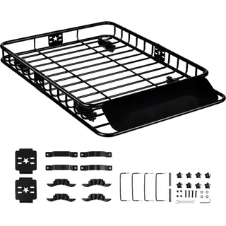 Dachgepäckträger Korb Auto - Universaler Dachkorb - 1175 x 915 x 114 mm - Wanne für das Dachgepäck - 90 kg Tragfähigkeit - Relingträger für Fracht und Gepäckablage - Schwarz - Ideal für Camping, Grillen, Autoreisen usw.