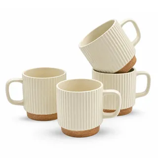 Tassenset Becher Teetassen Kaffee Tasse 260ml Kaffeetassen Set Tassen Kaffeebecher Gerippte Keramiktasse Beige 4 Milchkaffeetasse Vintage-Stil