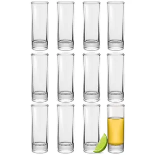 Praknu 12 Schnapsgläser Hoch aus Glas 5cl - Spülmaschinenfest - Standfest dank dickem Boden - Shotgläser für jede Party