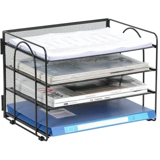 EasyPAG 4 Fächer A4 Metall Büro Schreibtisch Organizer Dokumentenhalter Aktenablage Zeitschriftenhalter Briefablage Papier Magazin Organisator,Schwarz