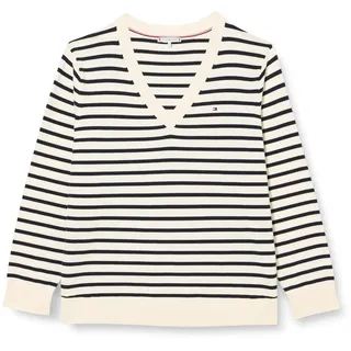 Tommy Hilfiger Damen Pullover V-Ausschnitt, Mehrfarbig (Ivory Petal/Deseret Sky STP), 48