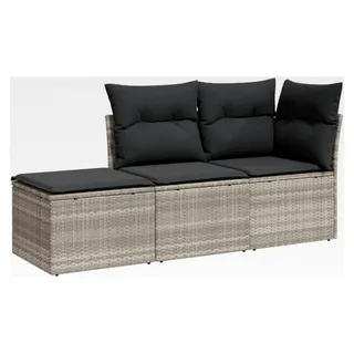 Garten Sofa Set 3-teilig, Gartenmöbel mit Kissen, Sitzgruppe für Garten und Terrasse, Modular Gartensofa Hocker Lounge, Hellgrau Poly Rattan