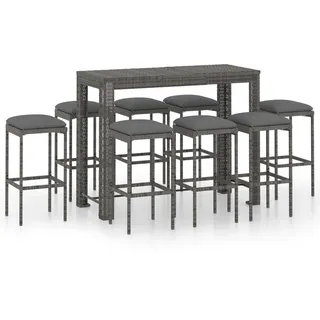 vidaXL 9-tlg. Gartenbar-Set mit Kissen Poly Rattan Grau - Grau
