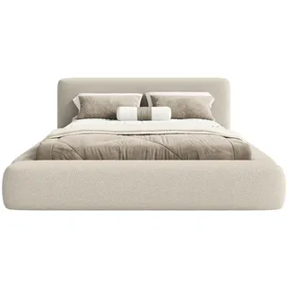 FEDVE Polsterbett Fummo aus Bouclé-Stoff 180x200 cm, Beige - Beige