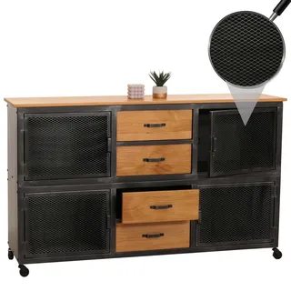 Sideboard HWC-N28, Kommode, Rollen 4 Schubladen, 3D-Struktur Industrial Retro Metall Holz 90x150x40cm schwarz, natur - Beige