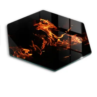 Wallfluent Glasplatte 40 cm Feuerflamme , Schwarz , Glas , Rund , 40x40 cm , Küchenzubehör, Schneidebretter