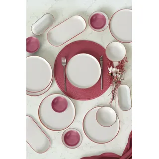 Hermia Concept, X0001480800000000000000000, Frühstücksset (18 Teile), 100 % KERAMIK, Rosa, 22 cm - Rosa, Weiß