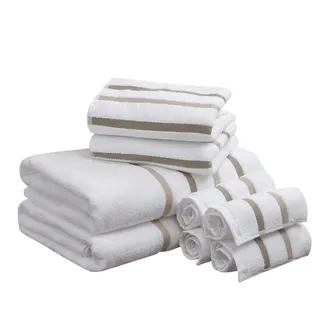 Comfort Spaces Cotton 8 Piece Bath Towel Set Striped Ultra Soft Hotel Quality Quick Dry Absorbent Bathroom Shower Hand Face Washcloths, 28x54, Taupe
