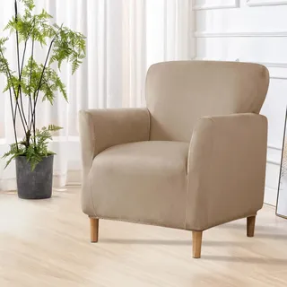 SHANNA Bankett Luxus Sesselbezüge: Moderne Samt 1Stück Stuhlhussen Super Weicher Rutschfester Einfarbige Einzelsofabezüge mit Armen, für Hundehaustier (Kamel)