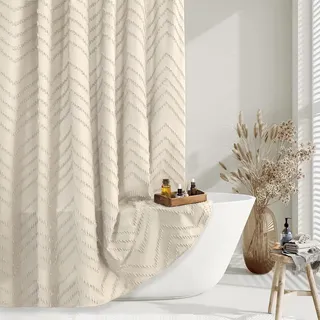 TURKIO Beige Boho Duschvorhang 72x72 Modern Farmhouse Bohemian Chic Getuftet Chevron Strukturiert Gestreift Minimalistisch Gewebter Stoff Niedlich Beige/Creme