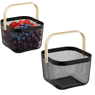 Drahtkorb mit Henkel, Garten-Erntekörbe, Tragekorb im Loft-Style,eckiger Aufbewahrungskorb, für Küche Bad Picknickc, 18 x 24,5 x 24,5 cm,2 Stück (Schwarz)