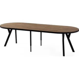 Esstisch Rund Groß XXL Ausziehbar im Loft-Stil – 100 bis 250 cm – Extra Lang Ausziehtisch mit Schwarzen Holzbeinen, Industrieller Tisch für 5-14 Personen – Eiche Dunkelbraun Rustikal