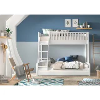 Vipack Etagenbett mit Waldmotiv 90 x 200 cm Kiefer lackiert weiß