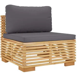 vidaXL Garten-Mittelsofa mit Dunkelgrauen Kissen Massivholz Teak - Grau