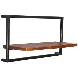 Mid.you Wandregal , Naturfarben, Schwarz , Holz, Metall , Mangoholz , massiv , 1 Fächer , 65x35x25 cm , Wohnzimmer, Regale, Wandregale