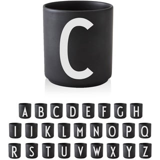 Design Letters Buchstaben Porzellan Kaffeetasse A-Z Schwarz | Weihnachten dekoration | Weihnachtsgeschenke für Frauen, Männer | Dekorativ Design Tasse in Premium Porzellan mit eingravierter Buchstabe