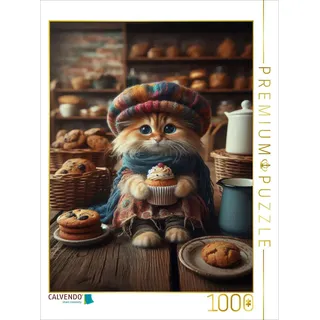 Calvendo Puzzle In einer Bäckerei probiert diese kleine Katze einen Muffin | 1000 Teile Lege-Größe 64x48cm Foto-Puzzle für glückliche Stunden