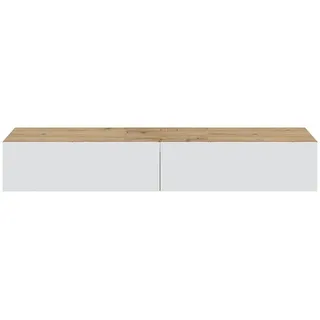 Calicosy Hängeschrank mit 2 Klappen und 2 Aufbewahrungsnischen L180 cm - Kaway , Eichefarben, Weiß , Holzwerkstoff , 34.5x28x34.5 cm , Wohnzimmer, TV Möbel, TV-Zubehör