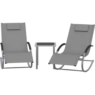 GarveeHome 3-Teiliges Outdoor-Lounge-Set Mit 2 Liegen Und 1 Couchtisch, Textilene-Schaukelstuhl Mit Gebogenem Metallrahmen, Liegestuhl Mit Kissen, Für Poolbereich, Terrasse Und Garten
