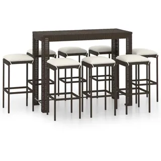 vidaXL 9-tlg. Gartenbar-Set mit Kissen Poly Rattan Braun - Braun