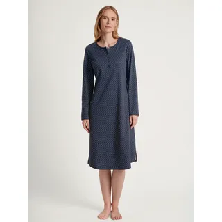 Nachthemd CALIDA "Midnight Dreams", Damen, Gr. XS (36/38), N-Gr, blau (peacoat blau), Interlock, Obermaterial: 100% Baumwolle, gepunktet, bequem knieumspielend, Rundhals, Kleider Nachthemd, Knopfleiste, Pure Cotton, Interlock-Qualität, bequem, Langarm
