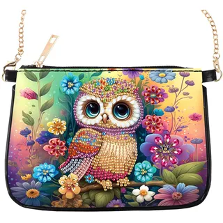 SHEGZHUC Diamond Painting Tasche Diamant Painting Diamond Art Painting Tragetasche Stofftasche Kosmetiktasche Geldbörsen Handtasche für Mädchen Frauen Bastelset Geschenk || Diamond Painting Eule