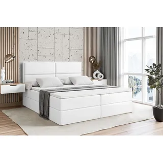 ALTDECOR Boxspringbett mit H3 Matratze und Topper - 200 x 200 cm - AURA - Weiß Kunstleder - Polsterbett mit Bettkasten und Lattenrost, Bett mit Stauraum - Weiß