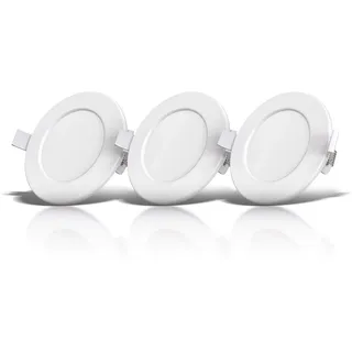 B.K.Licht - 3er Set LED Bad Einbaustrahler 230V flach, warmweiße Lichtfarbe, Lochdurchmesser 100mm, LED Spot, Deckenspots, Spots, Einbauleuchten, Einbauspots, Badezimmer, 115x30 mm, Weiß