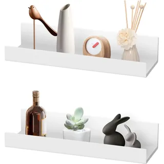 Wandregal ohne Bohren 27 cm Kunststoffregal selbstklebend weiß - Dekoratives schwebendes Regal für Wohnzimmer, Schlafzimmer, Badezimmer, Küche (2 Stück)