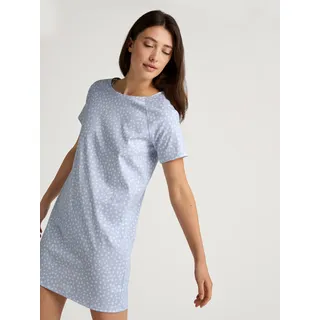 Nachthemd CALIDA "Favourites Sleep", Damen, Gr. L (48/50), N-Gr, blau (harmony blau), Interlock, Obermaterial: 100% Baumwolle, gemustert, bequem kniefrei, Rundhals, Kleider Nachthemd, Pure Cotton, Interlock-Qualität, Kurzarm, weich, bequem