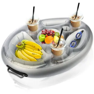 Yisscen Aufblasbarer Getränkehalter Schwimmender, 2in1-Getränke und Snackhalter Poolbar 8 Löcher Große Kapazität Untersetzer, Schön Schwimmendes Aufblasbarer Flaschenhalter Sommer Schwimmbad Party