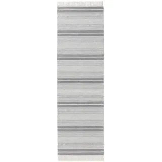 benuta Outdoor-Läufer Siena handgewebt 80/250 cm , Grau , Kunststoff , Gestreift , Rechteckig , 80x250 cm , Global Recycled Standard (Grs) , für Fußbodenheizung geeignet, in verschiedenen Größen erhältlich, pflegeleicht , Teppiche und Böden, Teppiche, Teppichläufer, Läufer