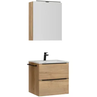 Nobilia Badezimmer , Schwarz, Eichefarben , Metall , 2,2 Schubladen , G , 61 cm , Goldenes M, Made in Germany , Griffeauswahl, hängend, Zusatzausstattung erhältlich, Typenvielfalt , Badezimmer, Badmöbelsets & Badmöbelserien, Badmöbel-Sets