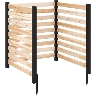COSTWAY 3 tlg. Gartenzaun, Zaun 98x107cm mit 4 Pfählen aus Holz, Sichtschutzzaun Tannenholz, Steckzaun Lamellenzaun, Sichtschutz freistehend Natur - Naturbelassen, Schwarz