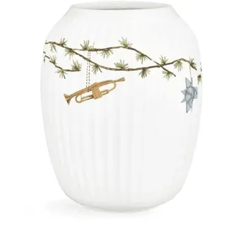 Kähler Design Hammershøi Weihnachts-Vase aus Porzellan in Weiß mit Aquarelldekorationen, Höhe: 21 cm