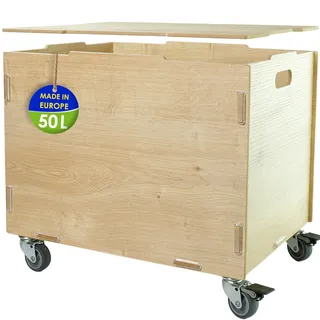clipfritz - Aufbewahrungskiste mit Rollen und Deckel MDF Holz (33x45,5x34,5cm + 6cm Rädern-Höhe) Rollbox zur Aufbewahrung - Kinderzimmer Kiste für Spielzeug und Bücher - Spielzeugkiste als Rollkasten
