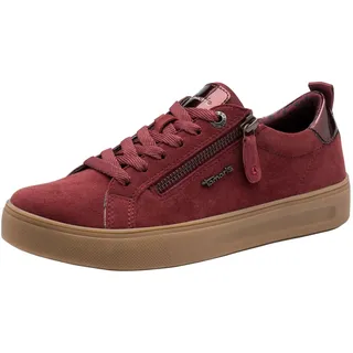 Tamaris Comfort Damen Sneaker flach mit Reißverschluss Freizeit, Rot (Merlot Suede), 38 EU