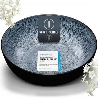 Steingut Servierschüssel Ibiza TESTSIEGER, Traumhafte Mediterrane Salatschüssel, Servierschale - Bowl Schüssel Groß, Salatschale - Pure Living in Graublau