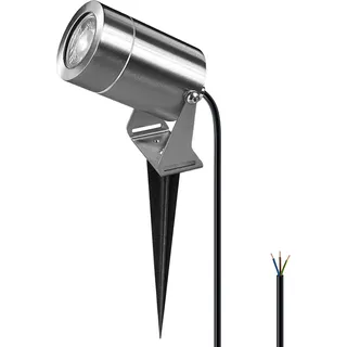 JNR LED Gartenstrahler Edelstahl 5W 2er Set inkl. GU10 3000K Dämmerungssensor schwarz