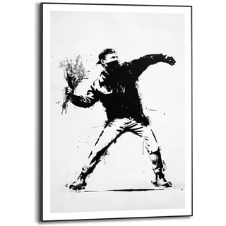 Reinders! Reinders "Flower Thrower", Teenager Zimmer - Banksy - schwarz-weiß - MDF - Kunst - 50x70 cm, farbe bild(er): schwarz, weiß),