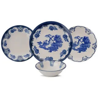 P & B Kombiservice , Blau, Weiß , Keramik , 24-teilig , 300 ml , robust , Geschirr, Geschirrsets, Kombiservice