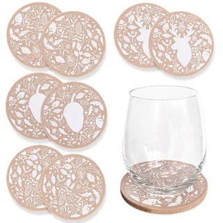 Papierdrachen Filz-Untersetzer Weihnachten 2025 - rund - Braun - Hirsch-Motiv - 8 Stück - hochwertiger Druck - stilvolle & Festliche Tischdekoration