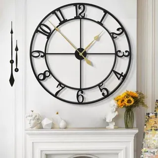 Grote Wanduhr Moderne Stille, 80 cm Durchmesser, Wanduhr Vintage für Schlafzimmer, Küche, Büro, Landhaus- und Industriestil - Schwarz