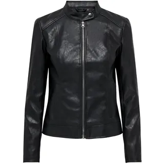 Jdy Damen Kunstlederjacke Reißverschluss Hochgeschlossen Gesteppte Details Langarm, Farben:Schwarz, Größe:36