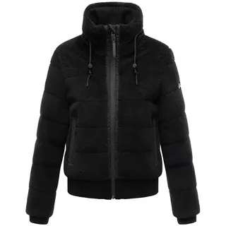 Navahoo Plüschjacke "Plüschjacke Schneepuder 14" ohne Kapuze warme Damen Teddyjacke für den Winter, schwarz