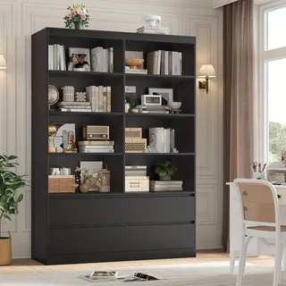 Bücherregal – Regalkorpus – Bücherkorb – Aufbewahrungsschrank – Wandregal – Weißes Holzdesign – 6 Ebenen mit Schublade