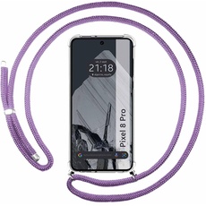 Tumundosmartphone Transparente Schutzhülle für Google Pixel 8 Pro 5G mit violettem Kordelzug