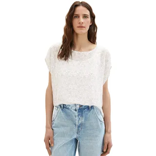 TOM TAILOR Damen 1037408 T-Shirt, 32654 - Offwhite Leaf Design, XL